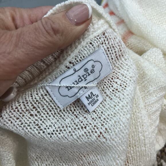 Mud Pie Barker Cardigan Sweater size Med/Large Ivory Stripes Blue Coral Yellow - Picture 10 of 10